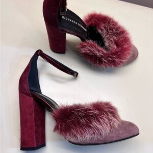 MADE IN ITALY GIOVANNA GRAZZINI burgundy High Heels with Plush Fur Accent party